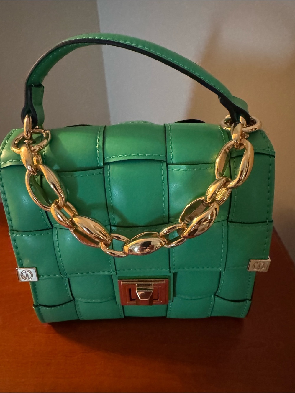 Aldo Emerald Quilted Mini Top-Handle Bag with Gold Chain